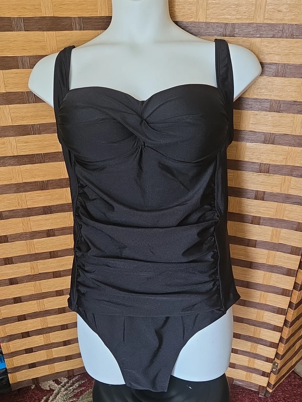 NWT! Betsey Johnson Black Bandeau Ruched One-Piece Swimsuit